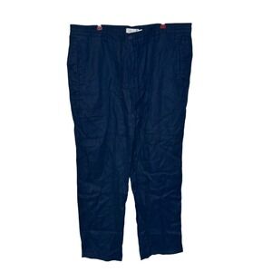 Porter & Ash Mens Pants 100% Linen Relaxed Fit  Drawstring Waist Navy Blue 36X26